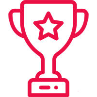 Icône trophée avec une étoile au centre, dessiné en rouge.