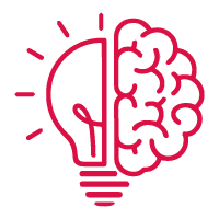 Icon showing half a light bulb and half a brain, symbolizing innovation and creativity.